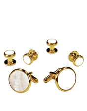 White Mother of Pearl in Gold Setting Studs  Cufflinks Set