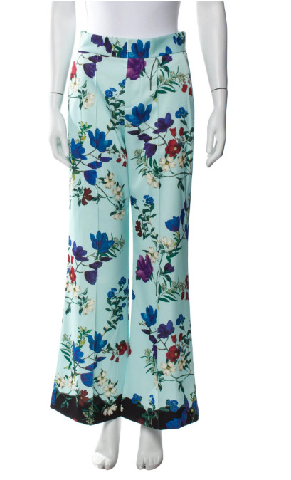 Alice + Olivia Blue Multicolor Floral Print Pattern Wide Leg Pants $440