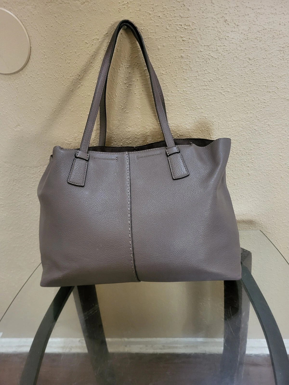 Borsa a tracolla Tory Burch grande in pelle grigia Cond.is V.Gd