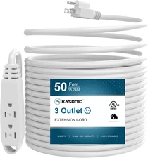 50-Feet 3 Outlet Extension Cord, Kasonic UL Listed, 16/3 SJTW 3-Wire Grounded, 1