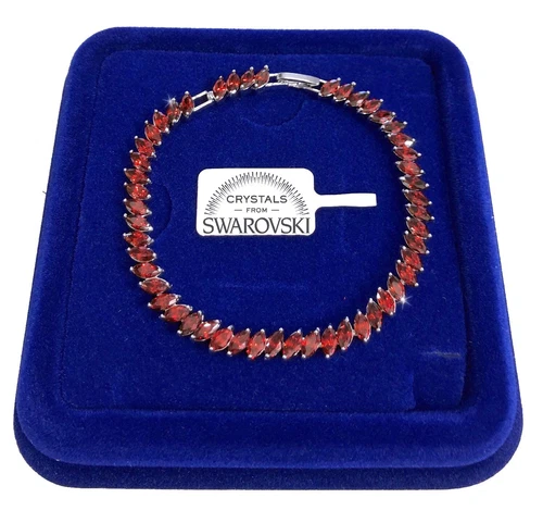 Bracciale Tennis Striscia Rosso pl. oro Bianco 18k con cristalli Swarovski B35 - Foto 1 di 4