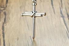 large CROSS NAIL JESUS CRUCIFIX pendant STERLING SILVER 925 SILVER 22" necklace 