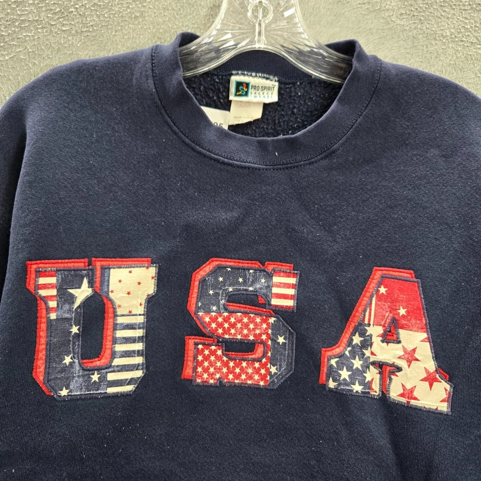 ВИНТАЖНЫЙ США флаг женщин толстовка большой синий вышитый ворота пуловер читать - Изображение 3 из 4