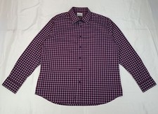 LUCKY BRAND SIZE XL 17-17.5" MENS SHIRT BURGUNDY PLAID COTTON BLEND BUTTON UP