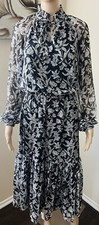 LAUREN Ralph Lauren Chiffon Floral Dress Long Sleeve Ruffle Choker High Neck 4 S