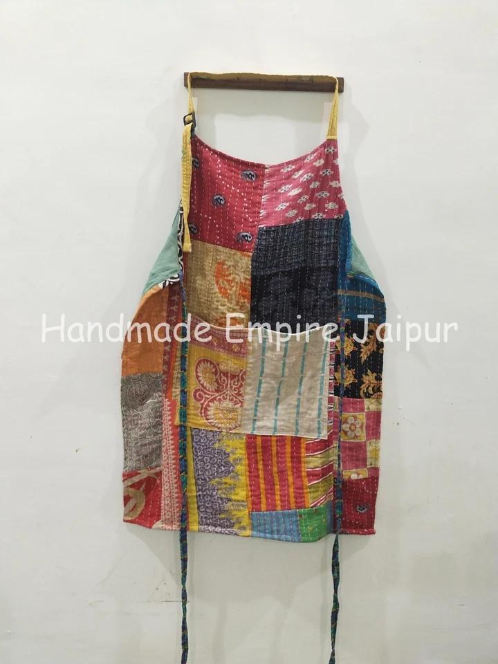Delantal acolchado vintage Kantha con retazos hecho a mano algodón utensilios de cocina delantales Foto 2 de 4