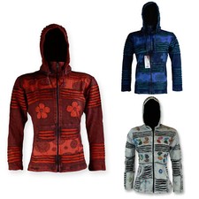 Nepal Batik Jacke Goa Hippie Patchwork ungefüttert Übergangsjacke Kapuze Damen