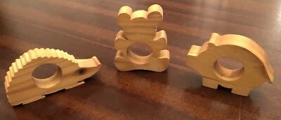 3 Animal Wooden Handmade Decorative Napkin Rings Dinner Party Table Decor - Image 1 of 4