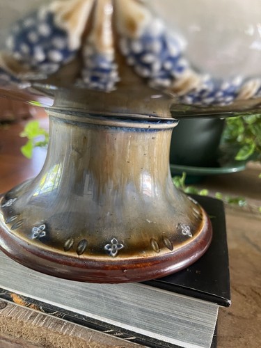 ANTIQUE ROYAL DOULTON FOOTED COMPOTE SWAG & BOWS MOTTLED BROWN & BLUE WASH 1920 - Picture 7 of 23