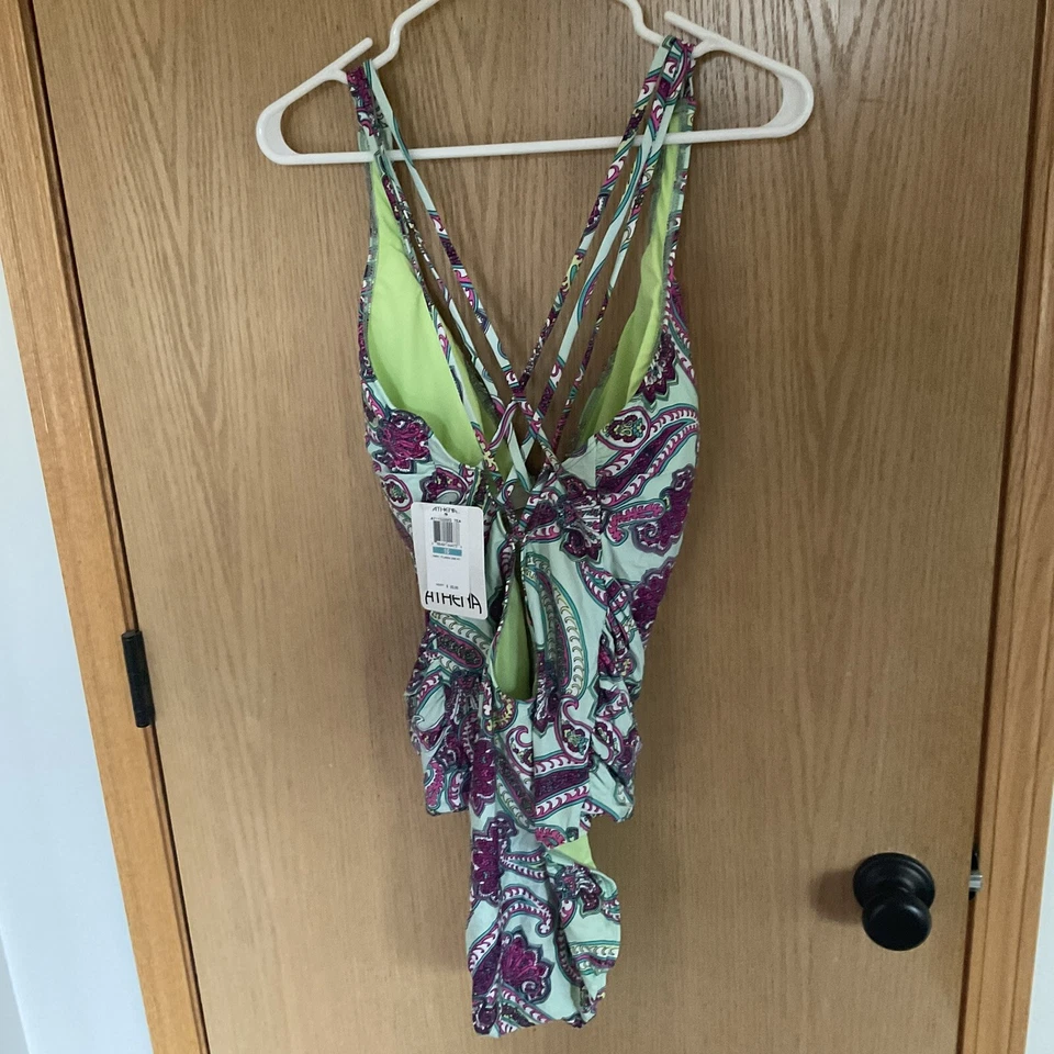 Novo com etiquetas $92 Athena maiô estampa de natação peça única mergulho torção feito na Califórnia tamanho 16 - Imagem 3 de 4