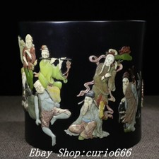 Old Dynasty Black Sandalwood Inlay Shell Eight Immortals Pattern Pen Container