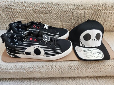 Nightmare Before Christmas Men's (11) Low Top Jack Skellington Shoes  Cap!! New