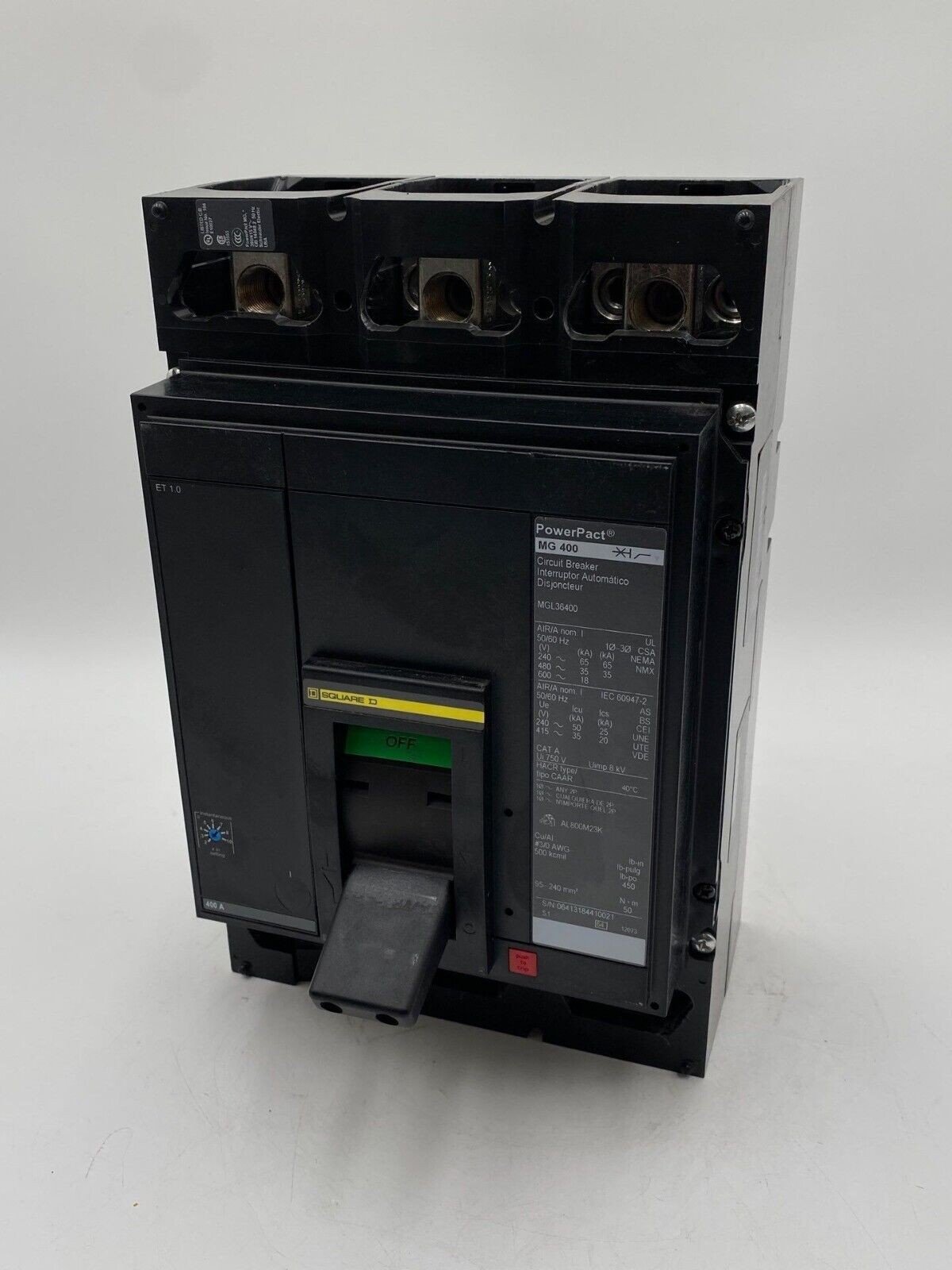Square D MGL36400 Circuit Breaker 400A 3P 600V 3PH MGL Bolt On 400 Amp 3 Pole