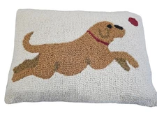 Pillow LL Bean Hooked Throw Wool Labrador Dog With Ball 19"x13" Discontinued 