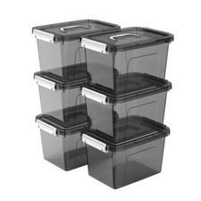 6 Quart Stackable Plastic Storage Bins with Lids, 6 Pack Clear Black Small Or...