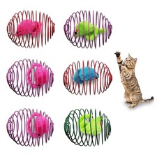 6Pcs Cat Spring Toys, 3.9'' Colorful Cat Spring Balls with Mice Interactive C...