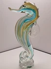 Vintage Hand Blown Art Glass Seahorse Sculpture Murano Style Coastal Decor