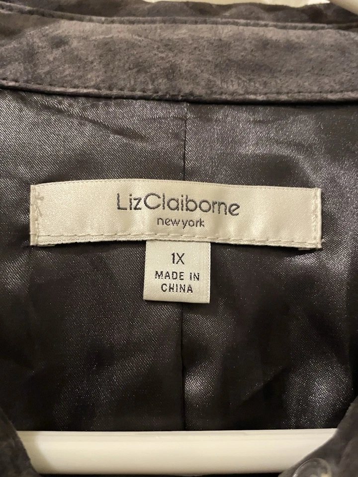 Chaqueta Blazer Liz Claiborne 100% Gamuza Cuero Mujer M Gris Botón Clásico Foto 3 de 4