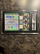 2022 Topps Triple Threads Yount/Yelich/Burned Auto Relic Combo Emerald #/18