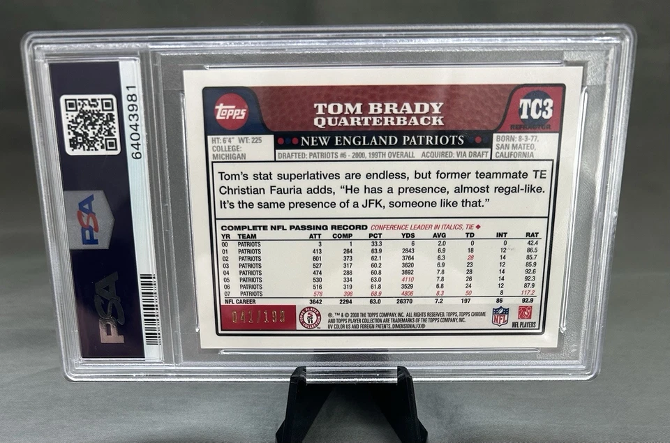 2008 Topps Chrome - Tom Brady #TC3 Gold Refractor /199 - Image 2 of 2