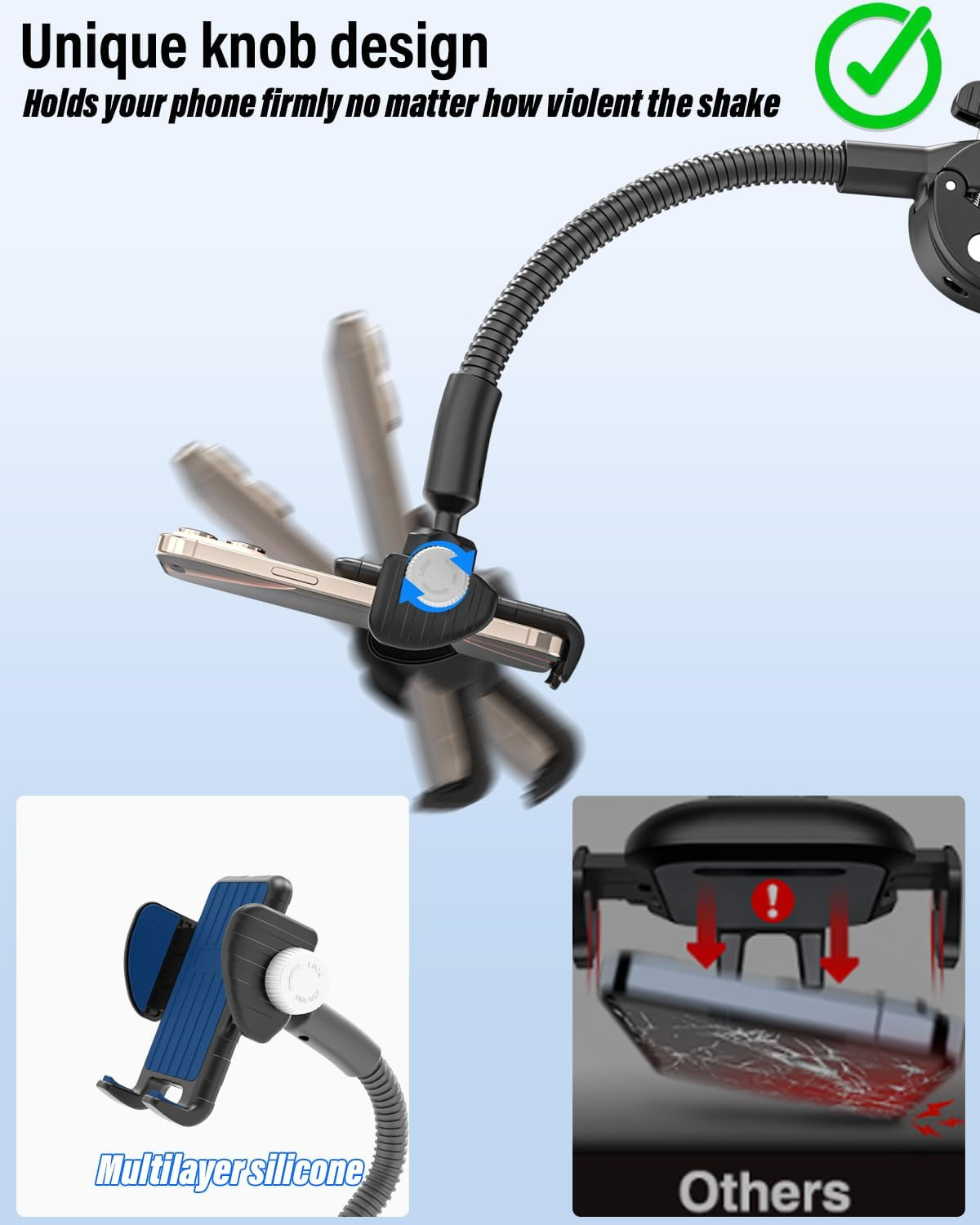 Wheelchair Stroller Phone Holder Flexible Gooseneck Arm Secure Non-Slip Phones