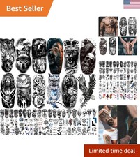 82 Sheets Waterproof Temporary Tattoos - Skull, Tribal  More for Halloween