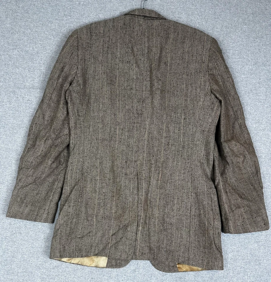 Vintage Daniel Hechter Blazer Mens Large Brown Herringbone Tweed Sport Coat USA - Image 2 of 4
