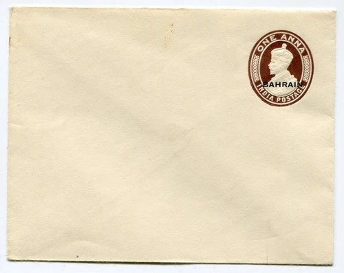 Bahrain 1934 opt. on India 1a postal stationery envelope H&G B.1 unused (stuck)
