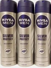 3 Pck "  NIVEA  SPRAY SILVER PROTECT ' Deodorant Men 150ml 91g 48h rapido secado