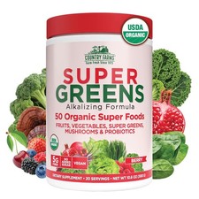 Organic Super Greens Berry Flavor, 50 Organic Super Foods, Packed with Fiber,...