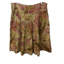Lauren Ralph Lauren 100 Linen Skirt Womens 14 Paisley A-Line Flare Side Zip