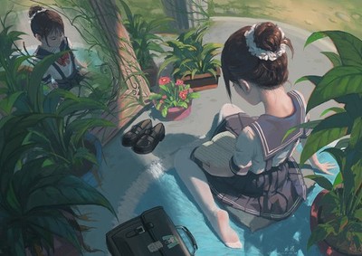 Anime girls plants mirror school uniform boots brunette Play Gaming Mat Desk