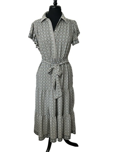 Max Studio London Midikleid blau/weiß/gelb geometrischer Druck. Größe M - Bild 1 von 8