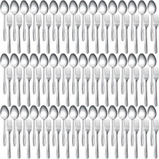 100 Pieces Forks and Spoons Silverware Set Stainless Steel Flatware Cutlery S...