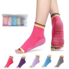 Women'S Toe Separator Yoga Socks 5-Pack - Non-Slip Grips, Barefoot Pilates Socks