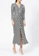 Rixo Slimming Dress S Black White Houndstooth Silk Blend Long NWT Brilliant!