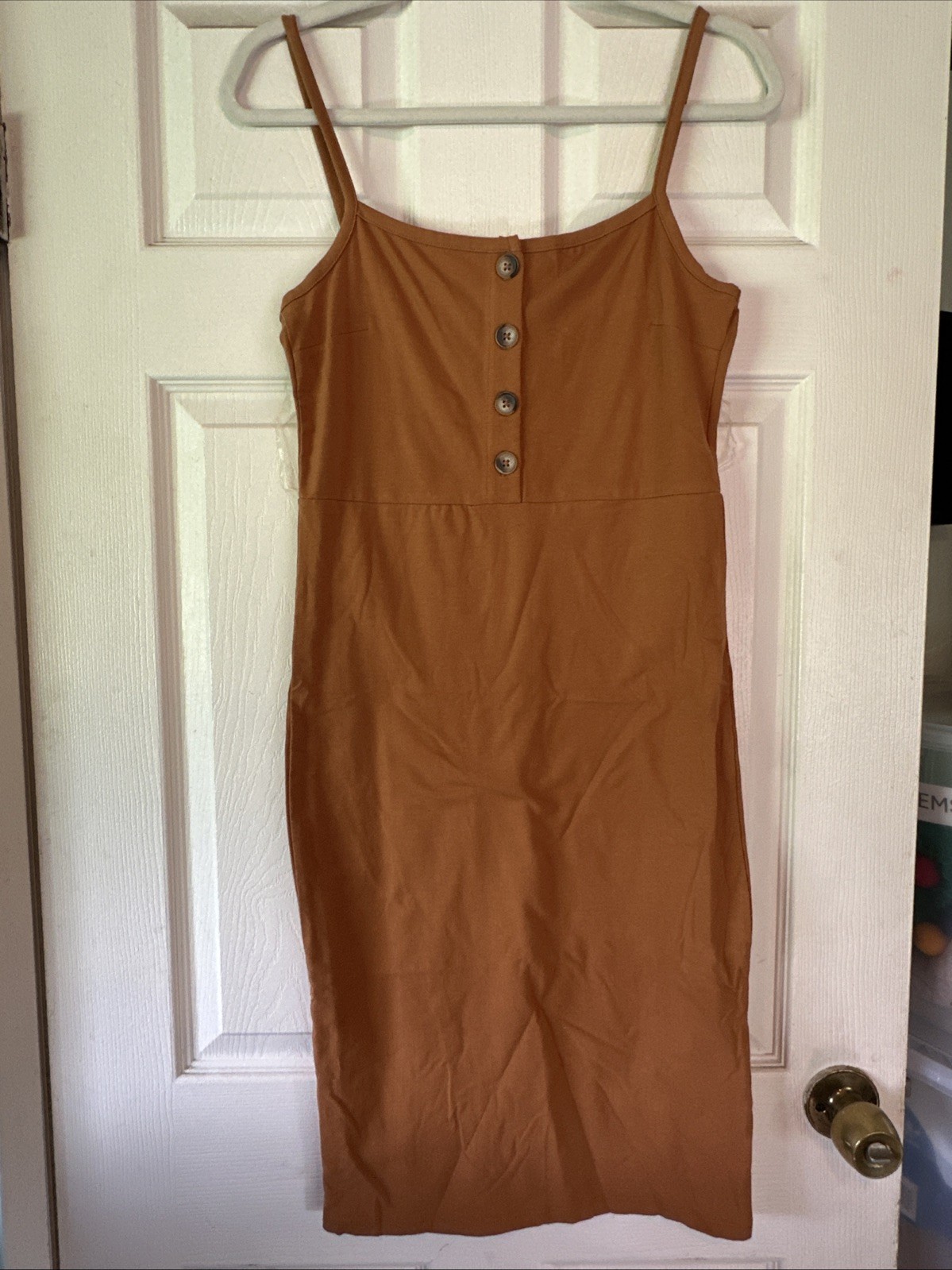 Derek Heart Women’s Burnt Orange Spaghetti Strap Dress Size M NWT Front Buttons