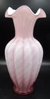 VTG Fenton Pink / White Milk Glass Swirl Ribbed Vase 11 1/2" EXC!!