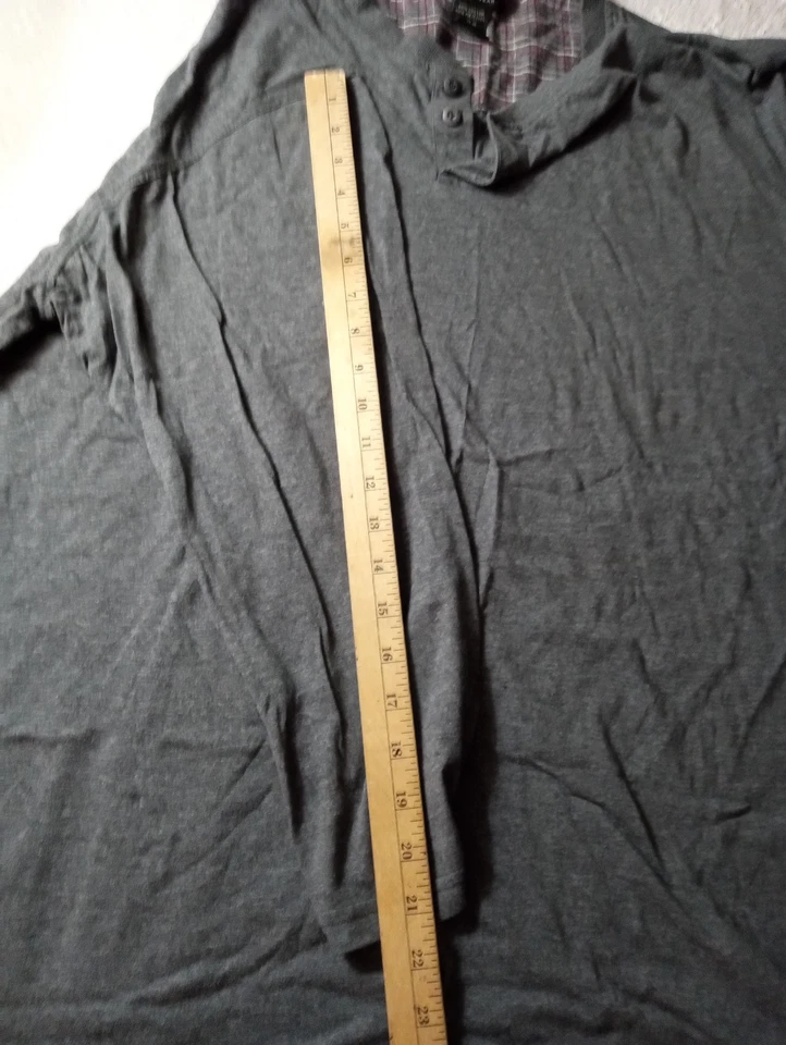CLAIBORNE Sleepwear Henley Shirt Gray 2XL Long Sleeve Cotton Blend - Image 4 of 4
