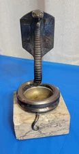 Gaston Rischmann Silvered Bronze Cobra Watch Holder Sculpture Marble Base Signed