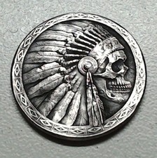 HOBO Indian Head Chief Skull Made From A REAL Buffalo Nickel SIGNED