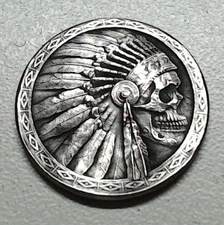 HOBO Indian Head Chief Skull Made From A REAL Buffalo Nickel SIGNED