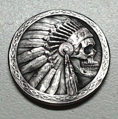 #ad HOBO Indian Head Chief Skull Made From A REAL Buffalo Nickel SIGNED $19.99