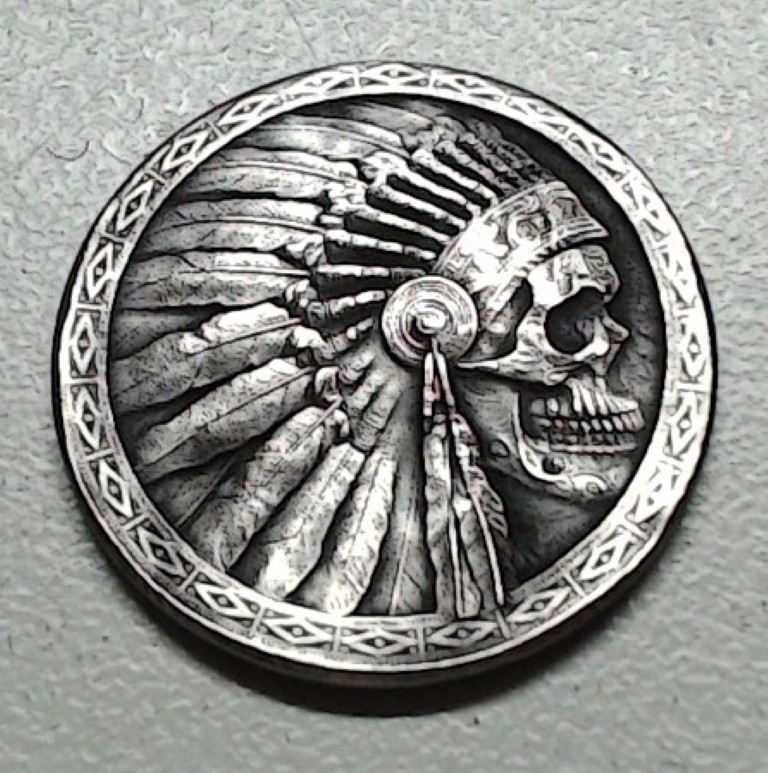 HOBO Indian Head Chief Skull Made From A REAL Buffalo Nickel SIGNED