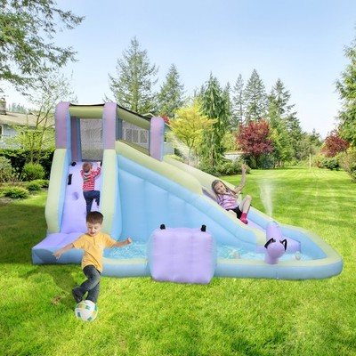Inflatable Bounce House with Slide, Blower,Climbing Wall,Water Area Party