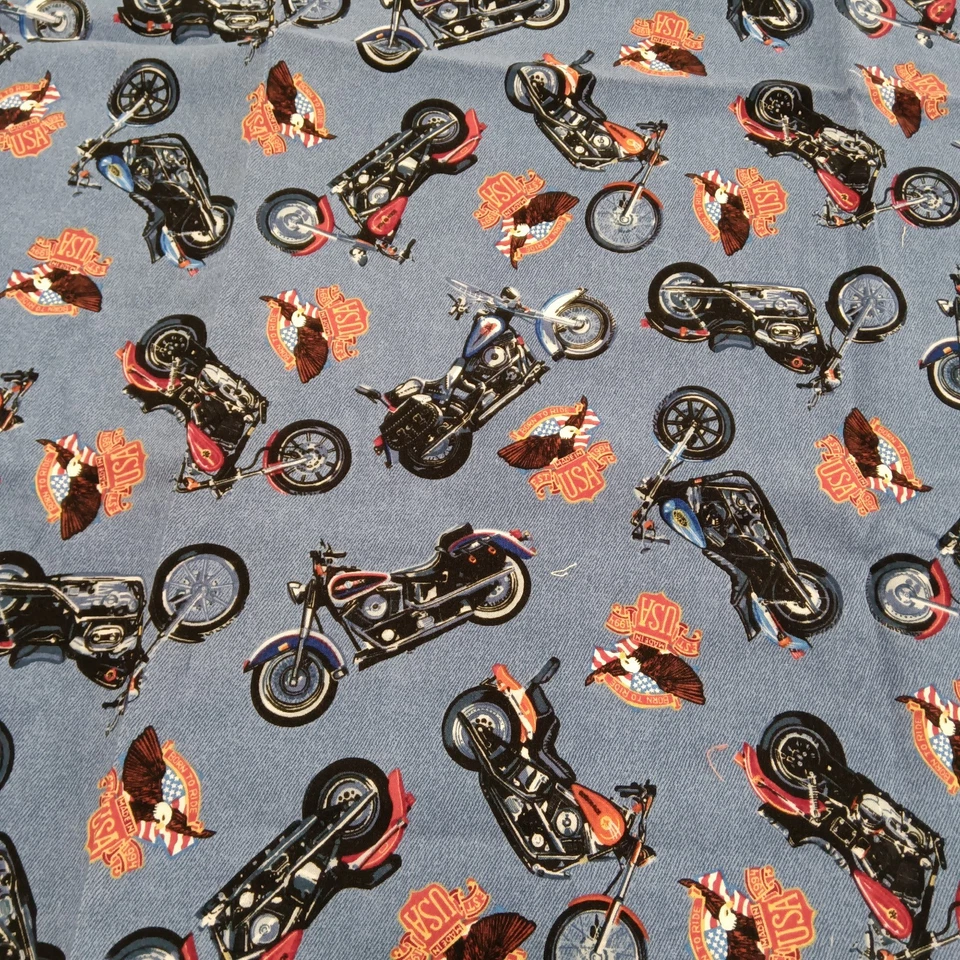 VTG Robert Kaufman Born To Ride Motorcycle Fabric Made USA 1994 Ek-1782 63"x42" - Image 3 of 4