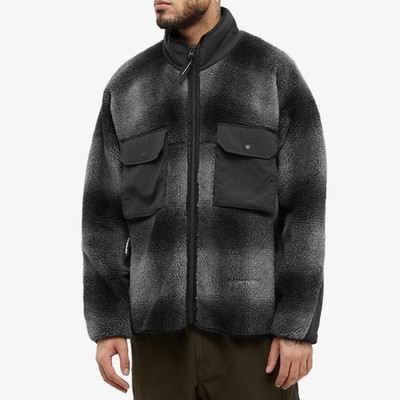 And Wander Check Boa Fleece Jacket - Size Large - Black MADE IN JAPAN