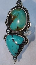 Turquoise Double STONE Ring Size 8 Set In Sterling Silver 925