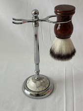 Chrome Shaving Brush Stand with Wood Handle And Stand With Marble Base