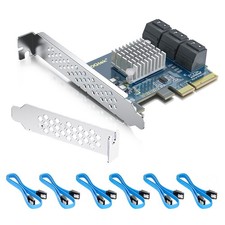 6-Port PCIe Expansion Card, PCIe x4 to 6X SATA 3.0 6Gbps Controller with 6 ...